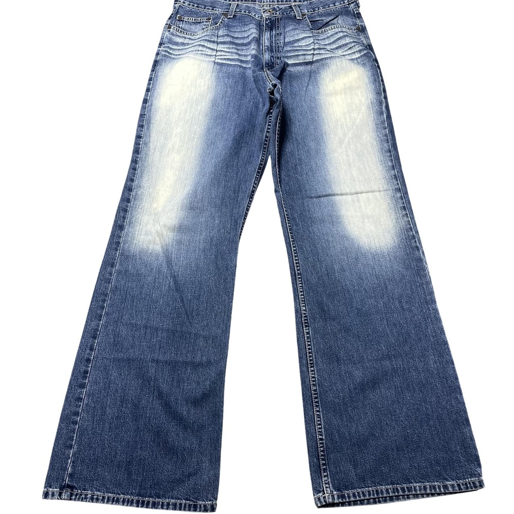 Express Jeans Mens 36x34 Blue Wash Baggy Relaxed Whiskered Denim Pants Fade Y2K